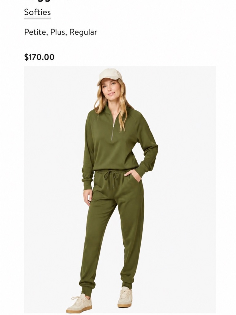 NWT Softies DreamTech 1/4 Zip and Jogger Set in Olive Size Medium (MSRP $170)